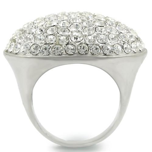 Turquoise Tiger 0W348 rhodium and brushed brass ring with clear top-grade crystal, showcasing elegant jewelry design.
