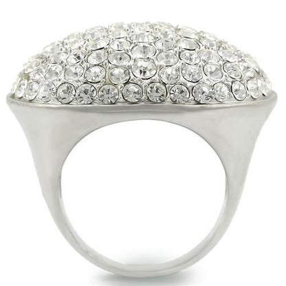 Turquoise Tiger 0W348 rhodium and brushed brass ring with clear top-grade crystal, showcasing elegant jewelry design.