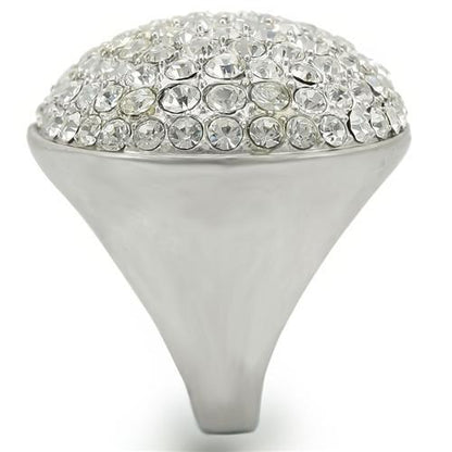Rhodium and brushed brass ring with clear top-grade crystal, jewelry by Turquoise Tiger, showing intricate design and sparkling crystal.