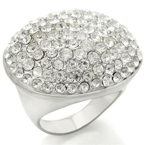 Rhodium and brushed brass ring with clear top-grade crystal, jewelry piece from Turquoise Tiger featuring elegant design.