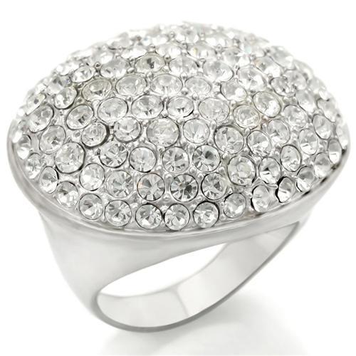 Rhodium and brushed brass ring with clear top-grade crystal, jewelry piece by Turquoise Tiger, showcasing elegant design.
