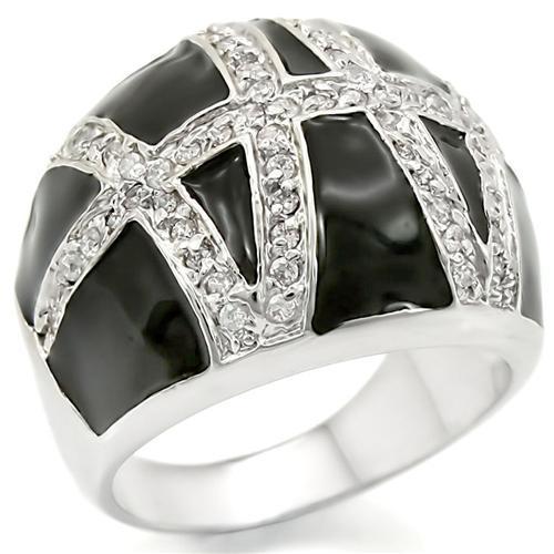 Rhodium brass ring by Turquoise Tiger featuring AAA grade clear cubic zirconia, showcasing a polished band and sparkling gemstone.