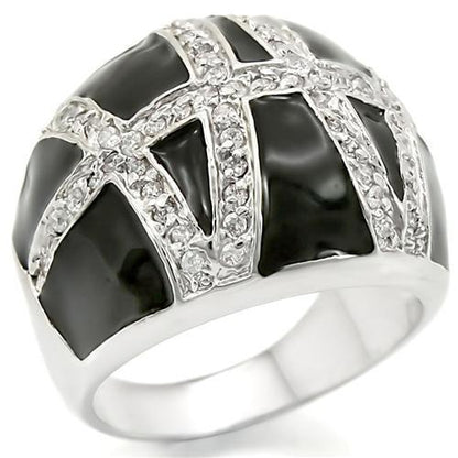 Rhodium brass ring by Turquoise Tiger featuring AAA grade clear cubic zirconia, showcasing a polished band and sparkling gemstone.