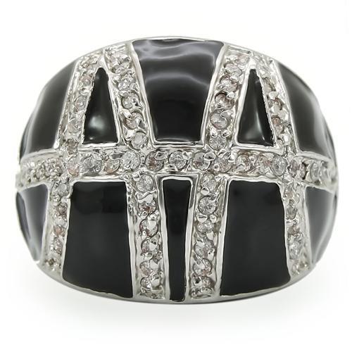 Rhodium brass ring with AAA grade clear cubic zirconia, featuring a sleek design by Turquoise Tiger.
