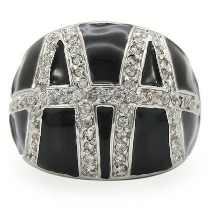 Rhodium brass ring with AAA grade clear cubic zirconia, featuring a sleek design by Turquoise Tiger.