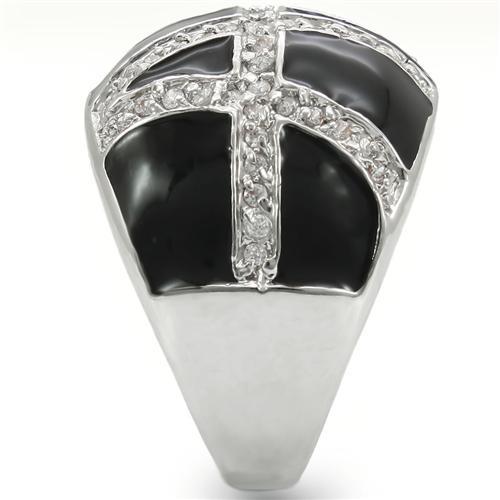Rhodium brass ring with AAA grade clear CZ stone, stylish jewelry by Turquoise Tiger featuring a sleek design.
