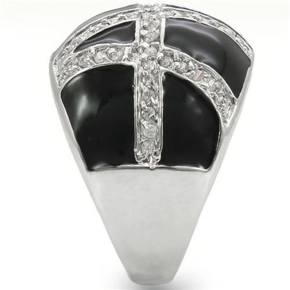 Rhodium brass ring with AAA grade clear CZ stone, stylish jewelry by Turquoise Tiger featuring a sleek design.