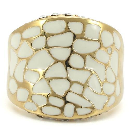 Gold brass ring with clear top-grade crystal, featuring intricate design details from Turquoise Tiger jewelry collection.