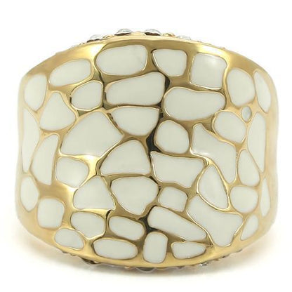 Gold brass ring with clear top-grade crystal, featuring intricate design details from Turquoise Tiger jewelry collection.