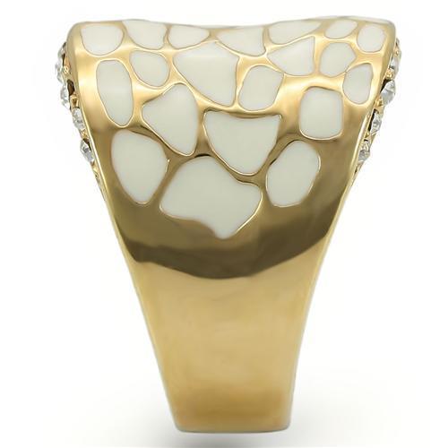 Gold brass ring with a top grade clear crystal, featuring a sleek design from Turquoise Tiger.