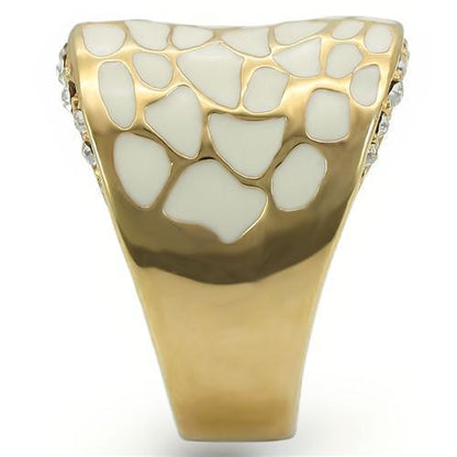 Gold brass ring with a top grade clear crystal, featuring a sleek design from Turquoise Tiger.