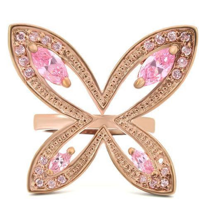 Turquoise Tiger rose gold brass ring with AAA grade cubic zirconia, featuring a delicate rose design and sparkling gemstone accents.