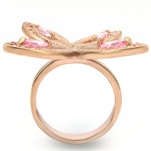 Turquoise Tiger 0W381 rose gold brass ring with AAA grade cubic zirconia, featuring a delicate floral design and polished finish.