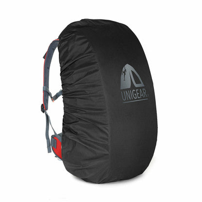 Black waterproof backpack rain cover from Indigo Eurybia, designed for outdoor sports, fits 10L to 90L backpacks, 5000mm waterproof rating.