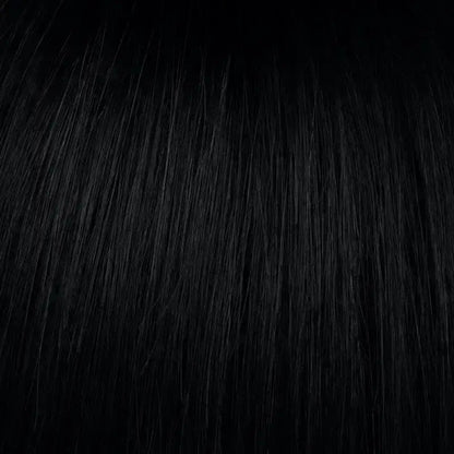 Jet-black Moni bold afro mohawk wig by Peach Clymene featuring kinky curly and afro curly style with voluminous texture.