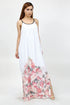 Yellow Hera rose print long dress with side slit, flowing clothing made of lightweight fabric, perfect for elegant casual wear.