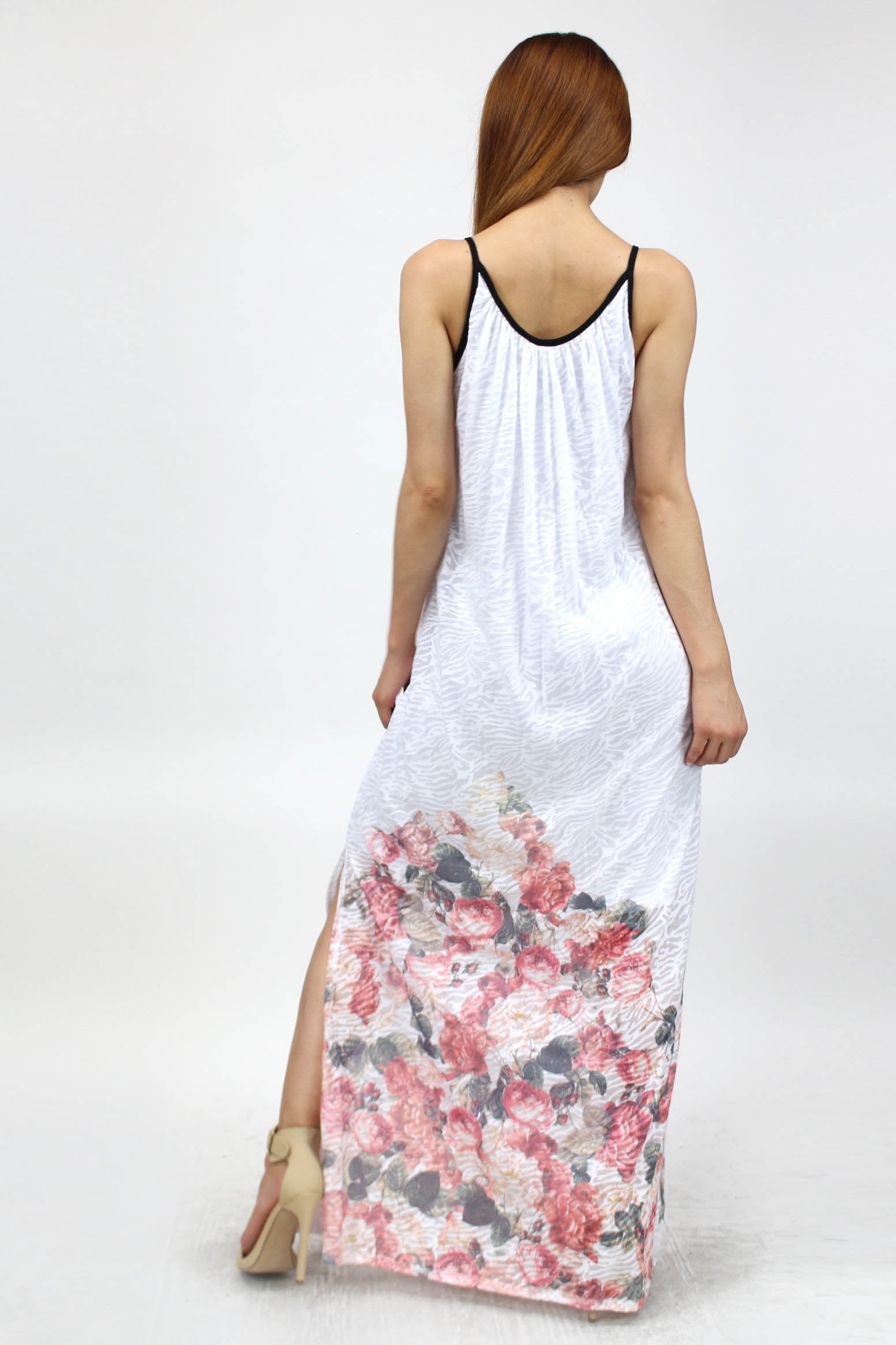 Yellow Hera rose print side slit long dress featuring a flowing fabric and elegant design, perfect for stylish occasions.