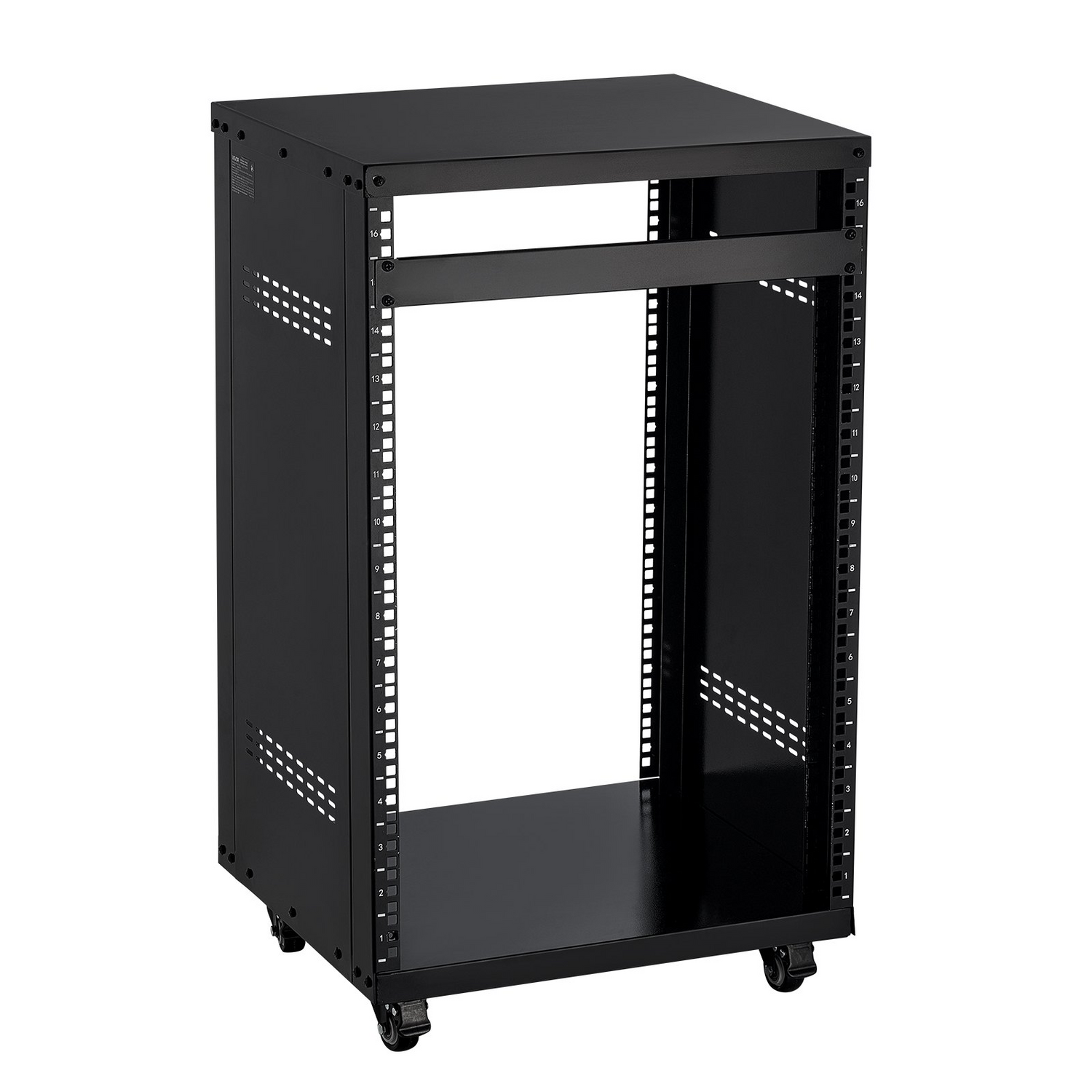Start2Finish VEVOR 16U AV rack with lockable caster wheels, open frame design, for 19-inch audio, video, and IT equipment.