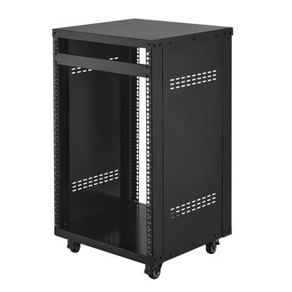 Start2Finish VEVOR 16U AV rack with lockable caster wheels, open frame design, perfect for audio, video, and IT equipment.