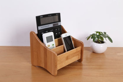 Fuchsia Molly bamboo storage box for organization, showing a sleek rectangular container with a natural bamboo finish.