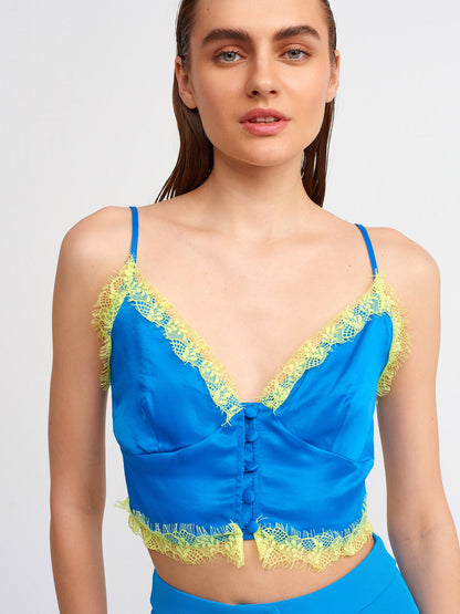 Lace detailed crop top for women by Ruby Dionysus, featuring intricate lace design and fitted style.