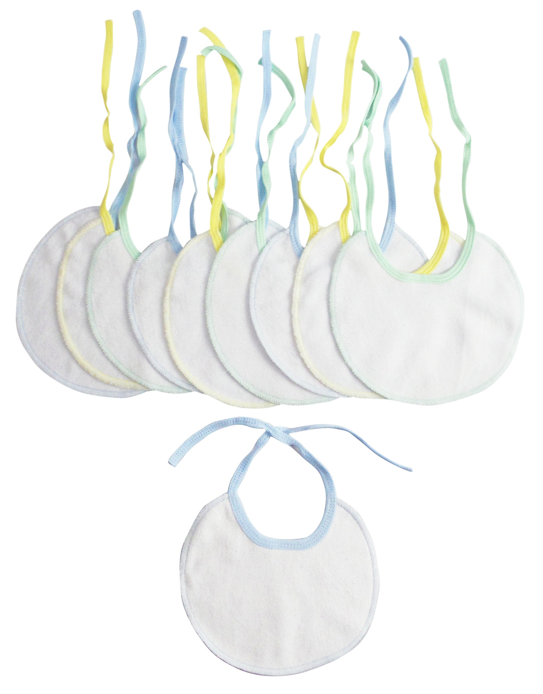 Set of nine Emerald Clover infant three-piece bibs featuring colorful, soft cotton bibs for baby feeding and drool protection.