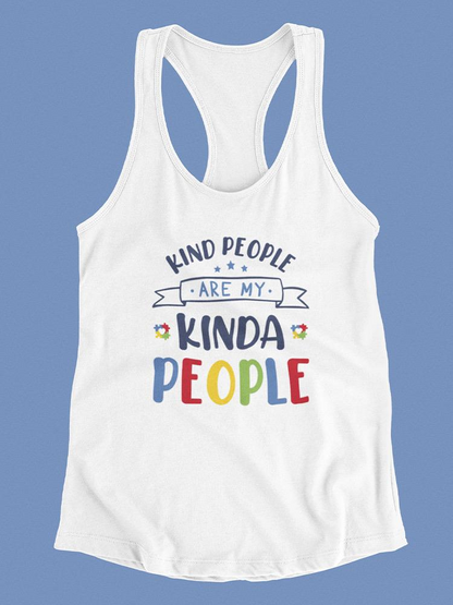 Pink racerback tank top with "Kind People Are My People" slogan in black text, casual athletic apparel by Start2Finish.