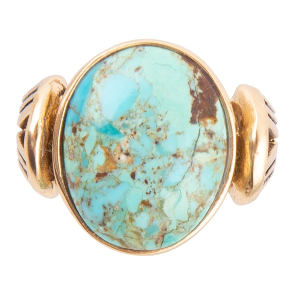 Start2Finish Nova Blue Turquoise and Golden Oval Ring, detailed jewelry image showing the colorful turquoise and gold band.