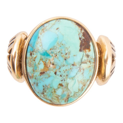 Start2Finish Nova Blue Turquoise and Golden Oval Ring, detailed jewelry image showing the colorful turquoise and gold band.