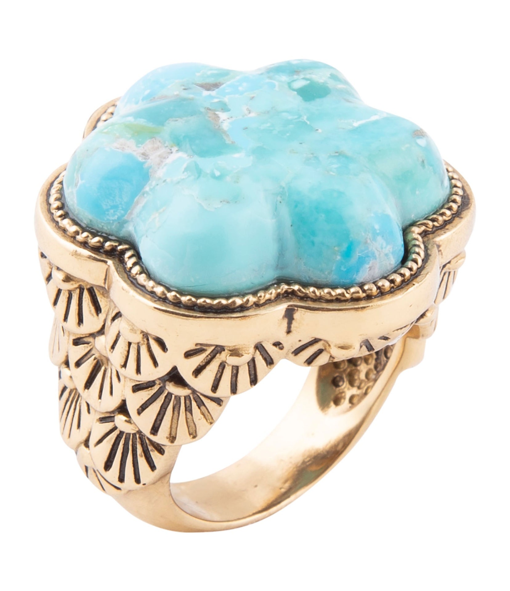 Blue turquoise flower gold ring featuring a detailed floral design, crafted by Start2Finish jewelry brand.