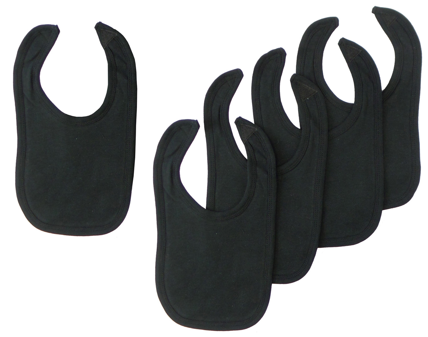 Black interlock bib pack of 5 from Emerald Clover, soft waterproof baby bibs with adjustable neck closures.