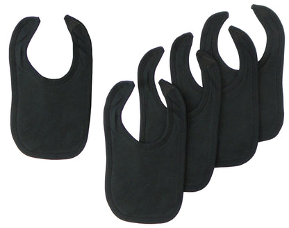 Black interlock bib pack of 5 from Emerald Clover, soft waterproof baby bibs with adjustable neck closures.