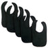 Set of five black interlock bibs by Emerald Clover, featuring soft, durable fabric for easy feeding and drool protection for babies.
