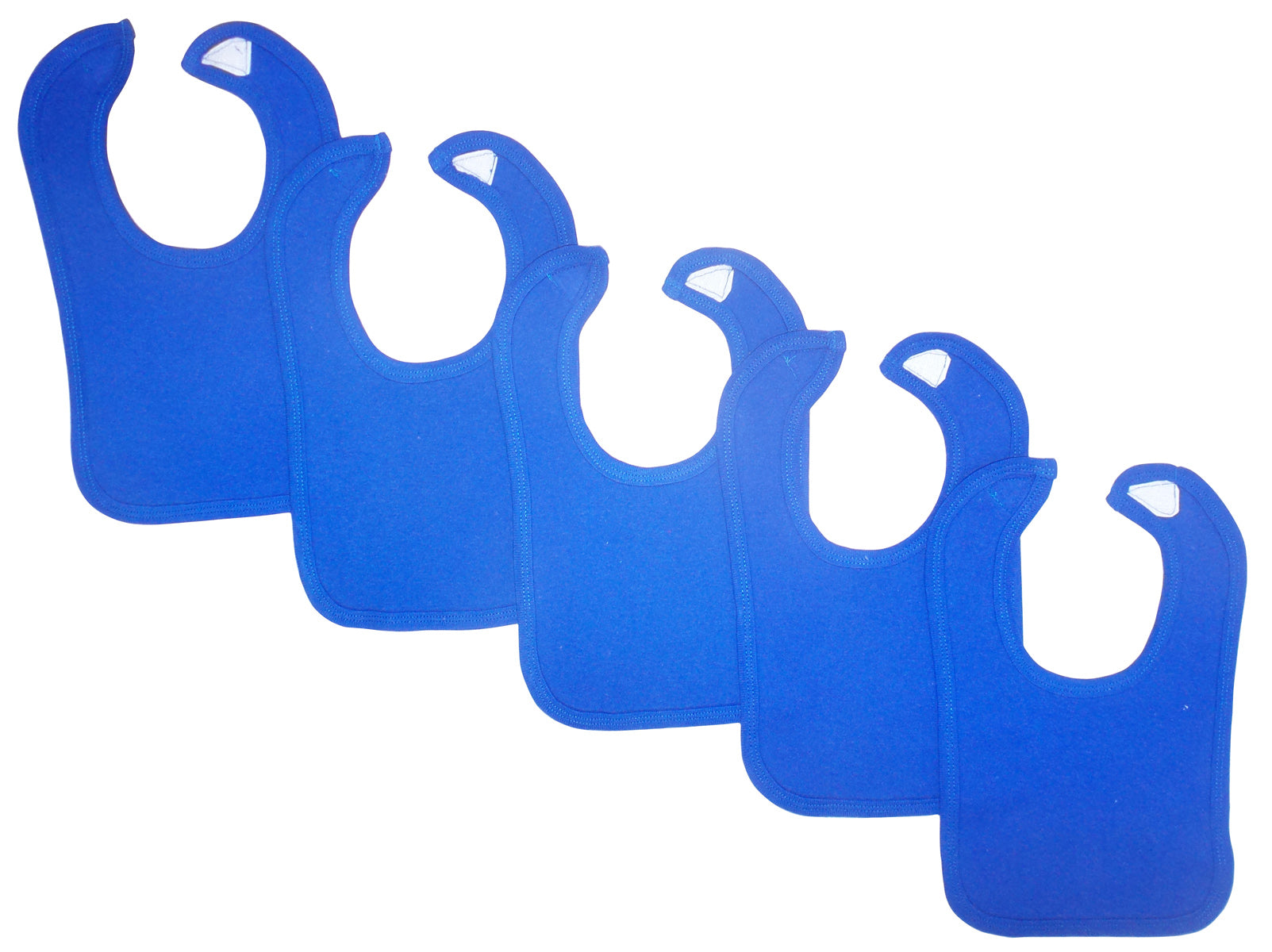 Pack of five blue baby bibs from Emerald Clover, soft and absorbent for feeding and teething protection.