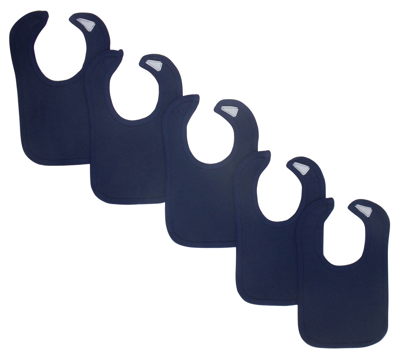 Set of five navy baby bibs from Emerald Clover, soft and adjustable bibs for infants, perfect for keeping clothes clean.
