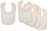 Pack of five white interlock bibs with blue binding from Emerald Clover, perfect for parenthood and baby care.