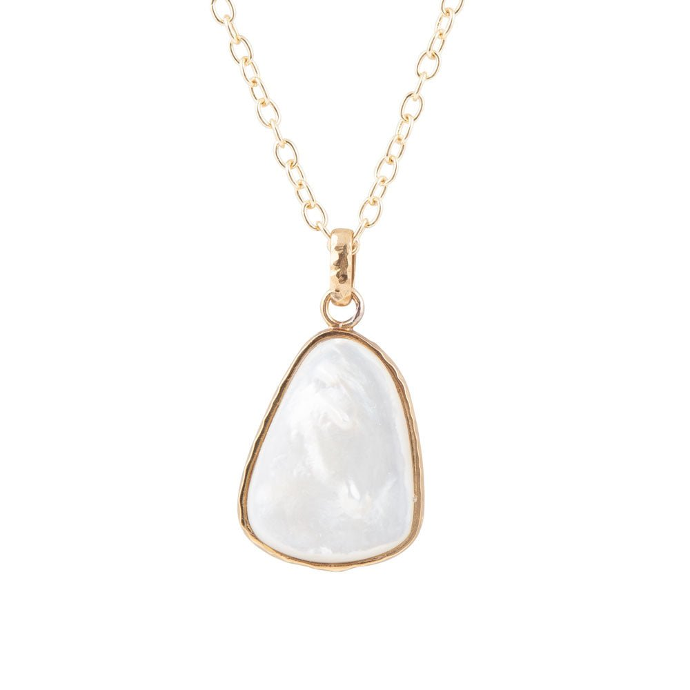 White mother of pearl teardrop pendant necklace with a gold chain, elegant jewelry piece from Start2Finish