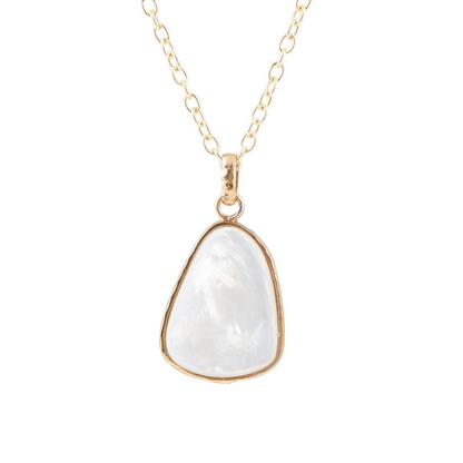 White mother of pearl teardrop pendant necklace with a gold chain, elegant jewelry piece from Start2Finish