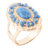 Start2Finish Concho denim blue lapis and golden ring featuring intricate jewelry design and detailed gemstone accents.