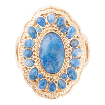Start2Finish Concho denim blue lapis golden ring featuring a detailed jewelry design with lapis gemstone accents.