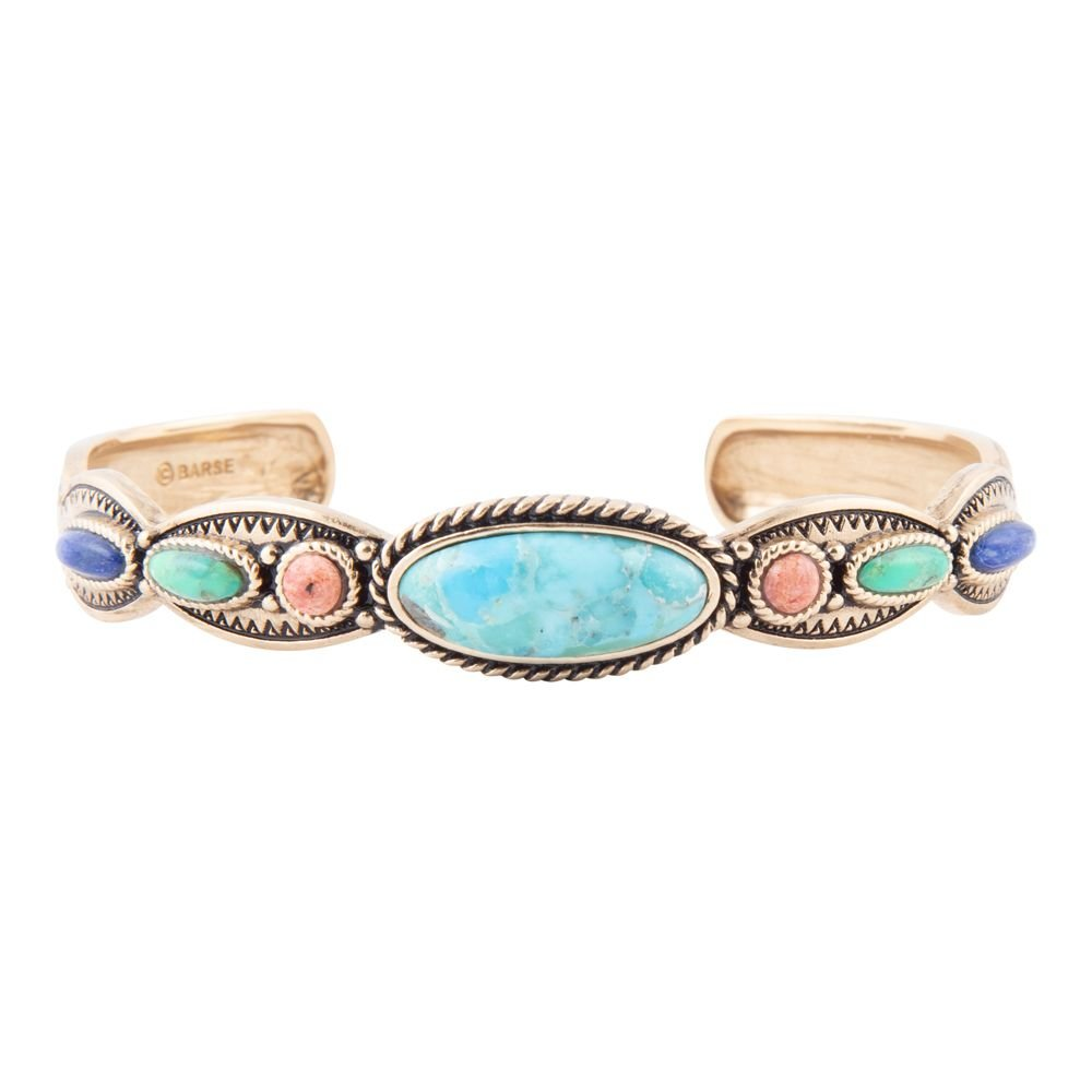 Colorful golden cuff bracelet with concho details from Start2Finish jewelry, featuring vibrant design and intricate metalwork.