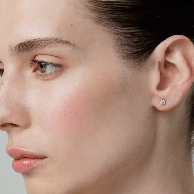 Start2Finish classic lab diamond stud earrings in 14k gold over sterling silver, 1/4 ct. tw. with VS+ clarity, shown in image.