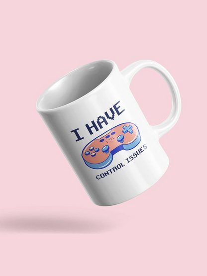 Large ceramic mug with "I Have Control Issues" print from Start2Finish, perfect for home use and coffee or tea.