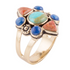 Start2Finish blue turquoise and colorful multi-stone gold statement ring with intricate design and vibrant gemstone accents.