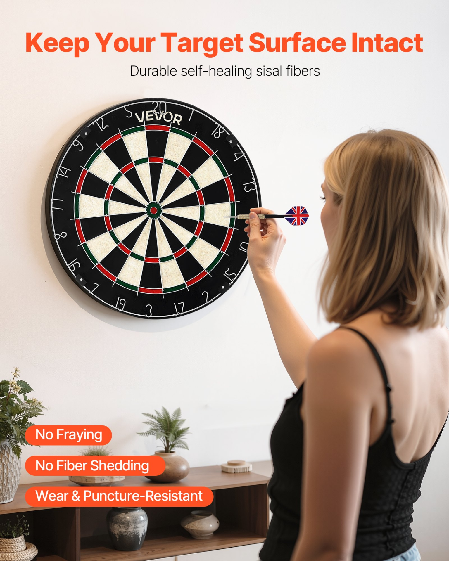 Start2Finish VEVOR dartboard with 6 darts, scoring kit, self-healing sisal fibers, staple-free bullseye, 17.7-inch steel tip dart game