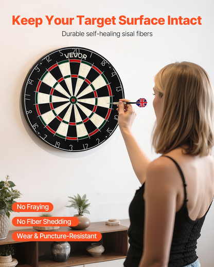 Start2Finish VEVOR dartboard with 6 darts, scoring kit, self-healing sisal fibers, staple-free bullseye, 17.7-inch steel tip dart game