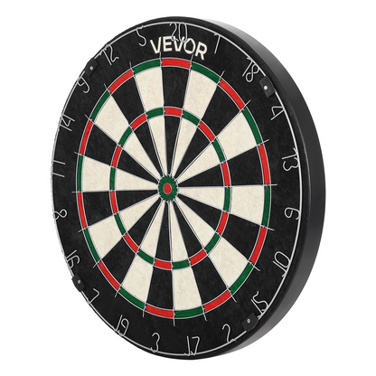 Start2Finish VEVOR dartboard with 6 darts, scoring kit, self-healing sisal fibers, staple-free bullseye, and rotating number ring.
