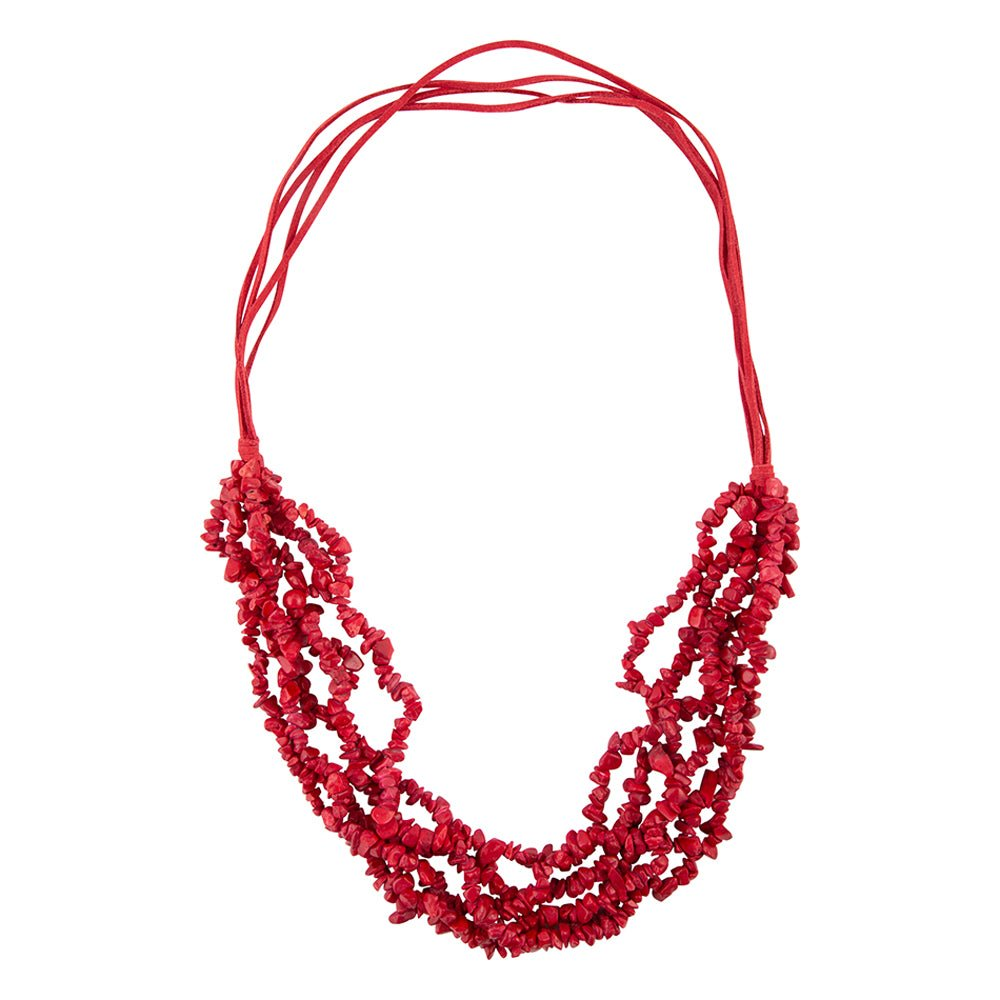 Six strand red magnesite necklace from Start2Finish featuring vibrant red magnesite beads and a multi-strand jewelry design.
