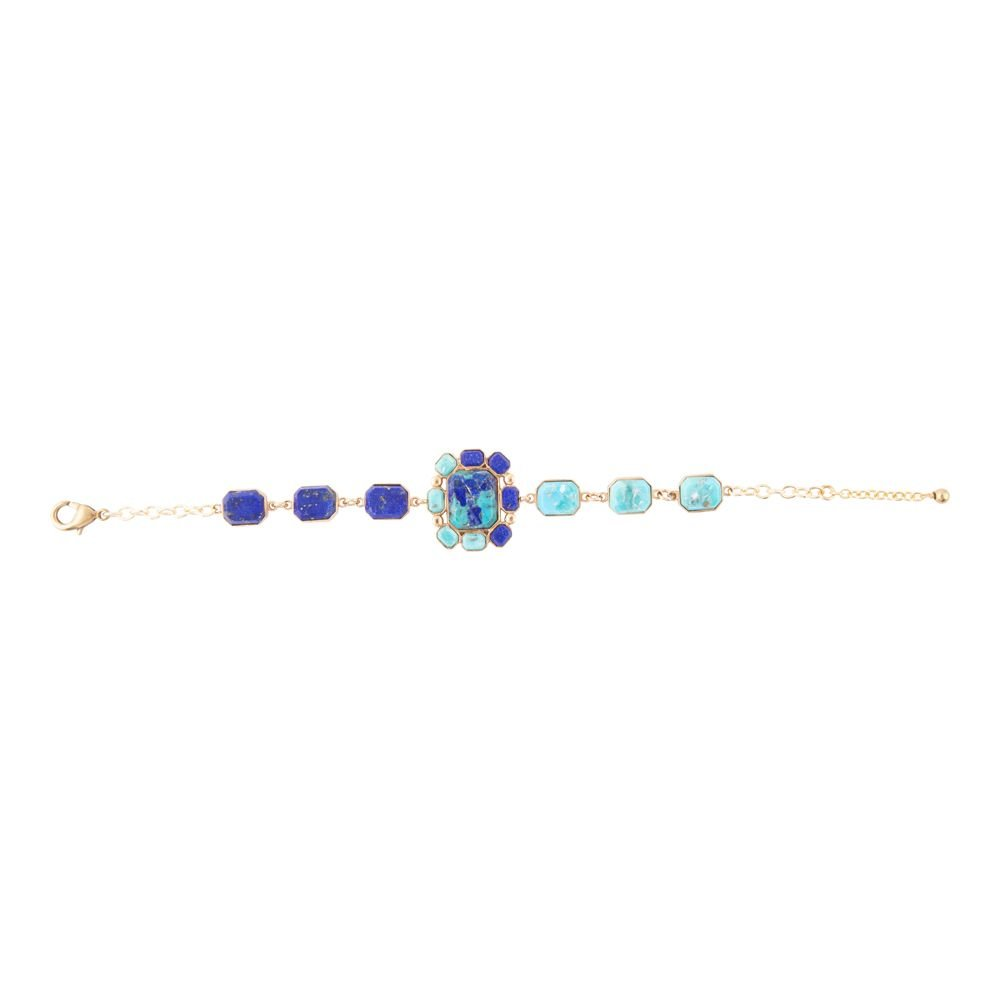 Start2Finish Duality blue lapis and turquoise bracelet with gold accents, showcasing vibrant stones and elegant jewelry design.