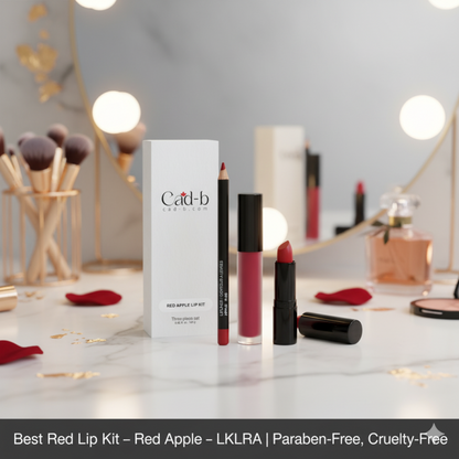 Start2Finish Red Apple Lip Kit with vibrant red lip gloss and matching lipstick, cruelty-free and paraben-free beauty product.